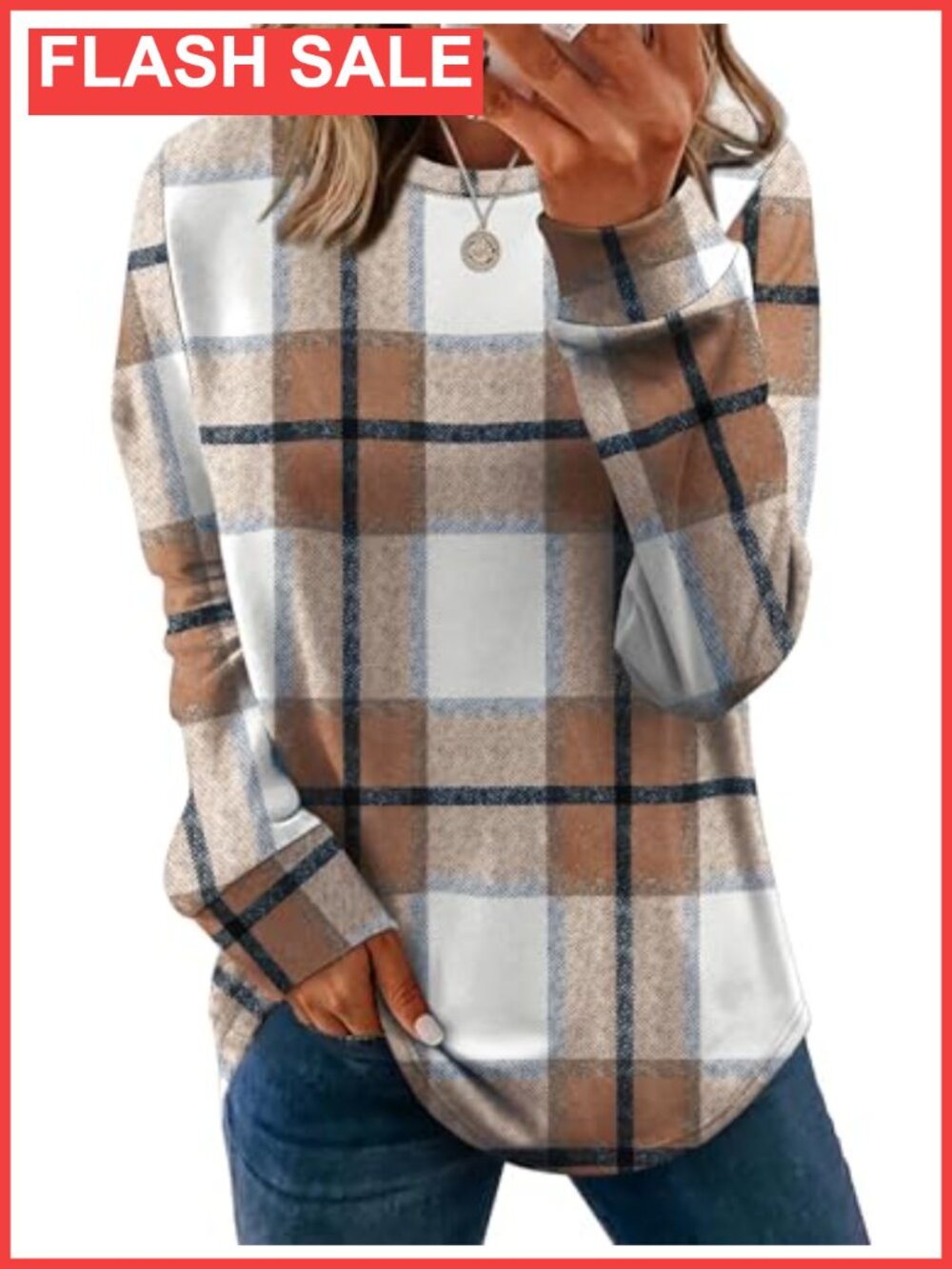 Womens Crewneck Sweatshirt Long Sleeve Curved Hem Lightweight Pullover